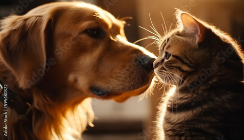 Smiling purebred dog and playful kitten together generated by AI © Jeronimo Ramos