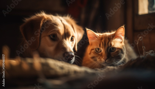 Cute puppy and kitten playing together outdoors generated by AI © Jeronimo Ramos