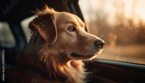 Cute purebred puppy sitting in car window generated by AI