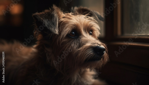 Cute terrier puppy portrait looking at camera outdoors generated by AI
