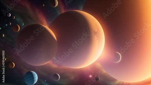 A Beautiful View Of Planets In A Star Field With A Bright Orange Light AI Generative