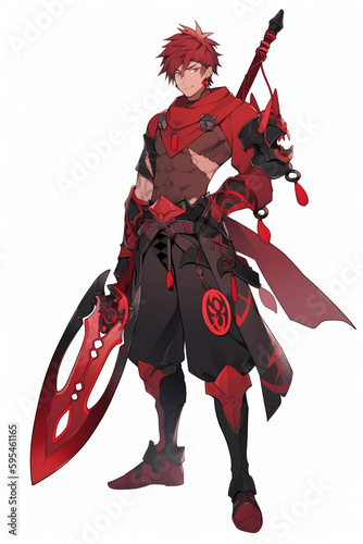 戦士の男性キャラクターの全身イラスト(AI generated image)