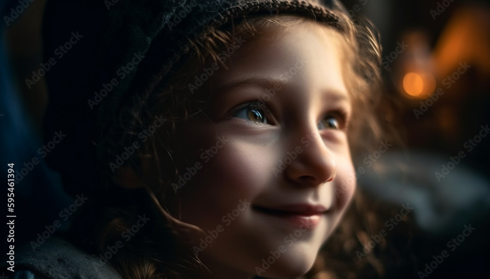 Smiling Caucasian girl enjoying winter nature outdoors generated by AI Smiling Caucasian girl enjoying winter nature outdoors generated by AI