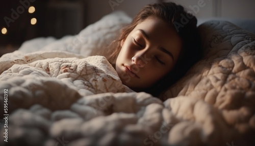 Young woman napping peacefully on cozy pillow generated by AI