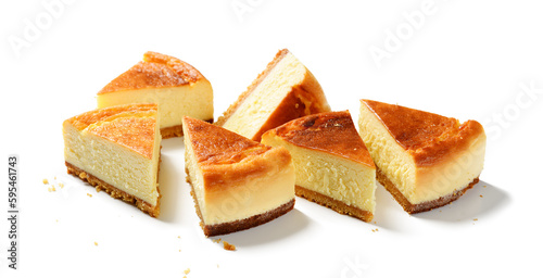 Fotografie Slices of fresh baked homemade lemon cheesecake