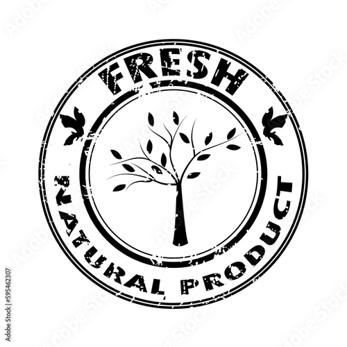 Fresh and Natural Product  stamp with tree