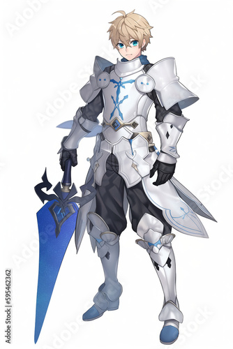 騎士の男性キャラクターの全身イラスト(AI generated image)