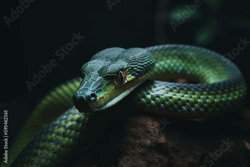A snake with green stripes on its body. Generative AI