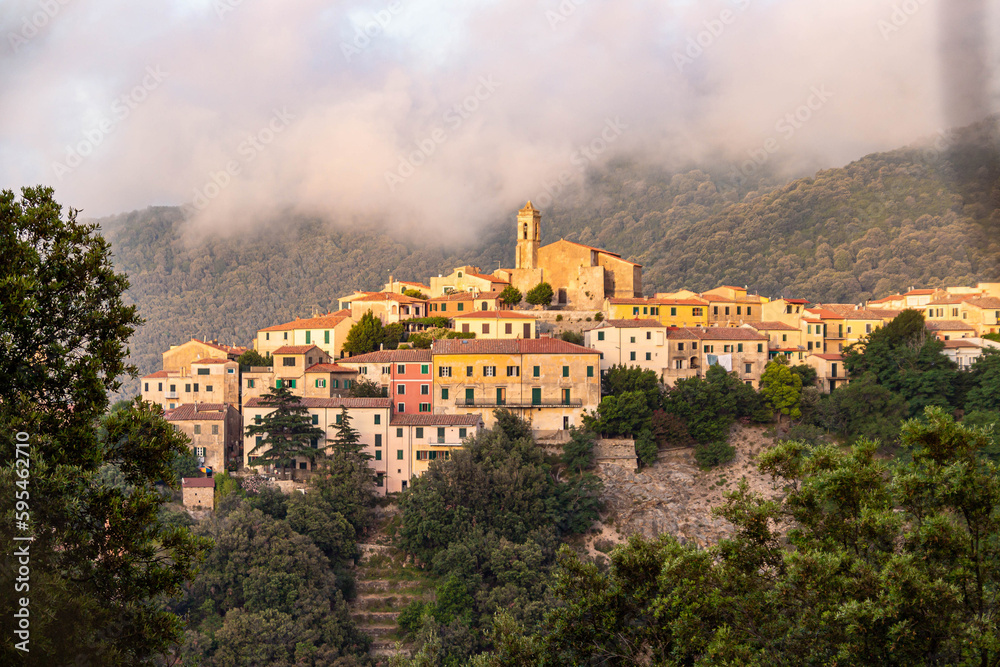 Little mountain village Marciana Alta near cable way to Monte Capanne, Island of Elba, Italy