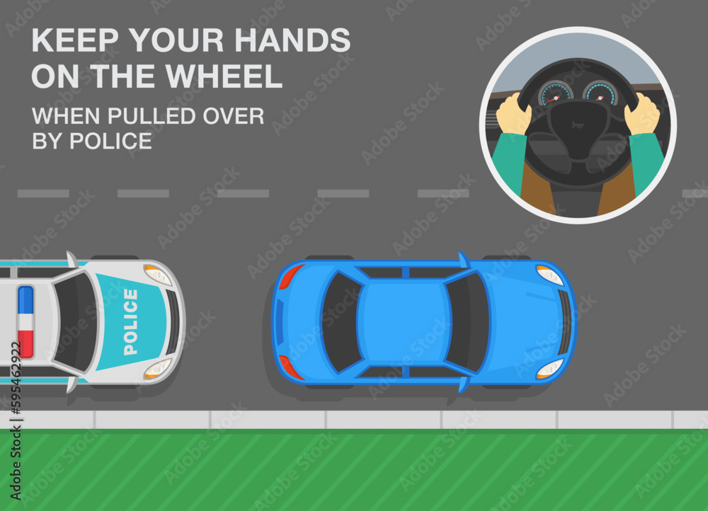 Traffic officer pulls over car to check documents. Keep hands on