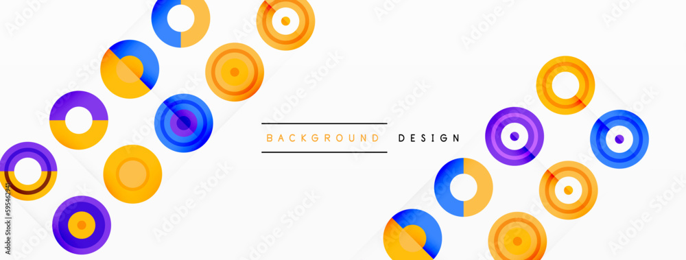 Eye-catching background of colorful circles of equal size arranged in abstract pattern. Circle boasts unique tone or hue, creating rainbow effect. Design has upbeat, contemporary feel
