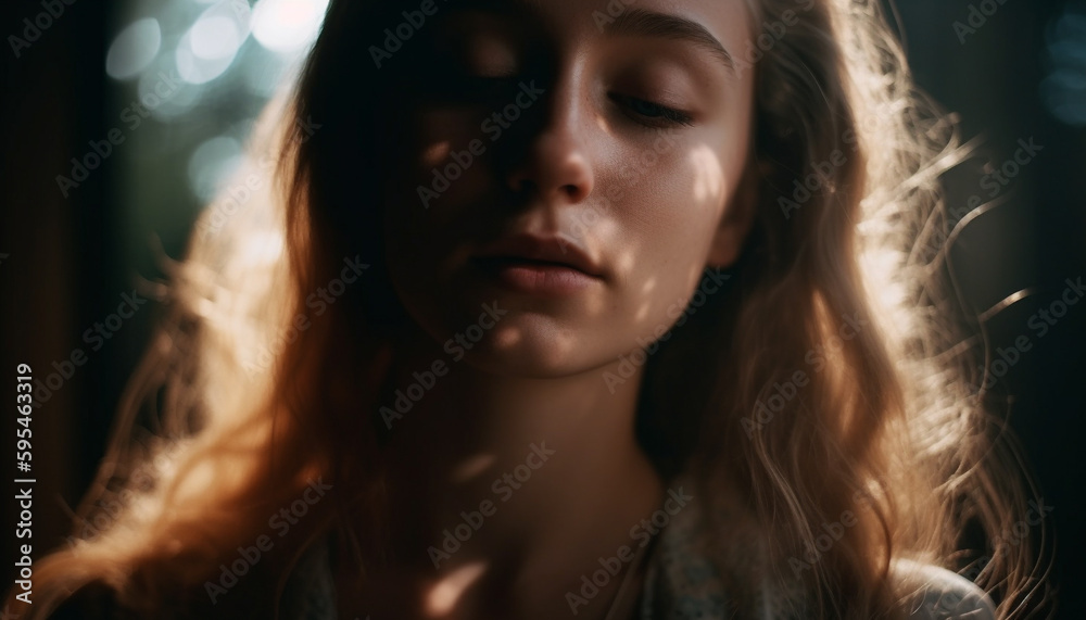 Young adult woman beauty in close up portrait generated by AI Young adult woman beauty in close up portrait generated by AI