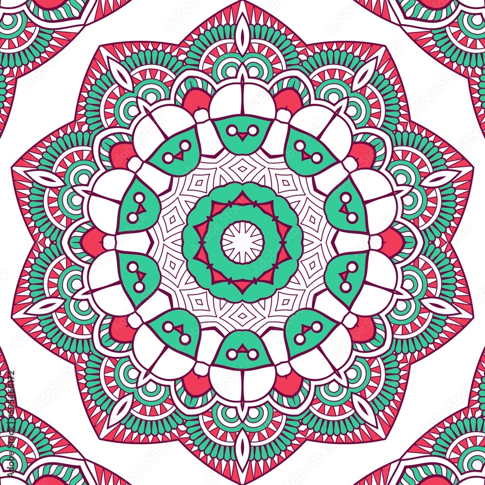 Abstract Pattern Mandala Flowers Plant Art Colorful Red Green 200