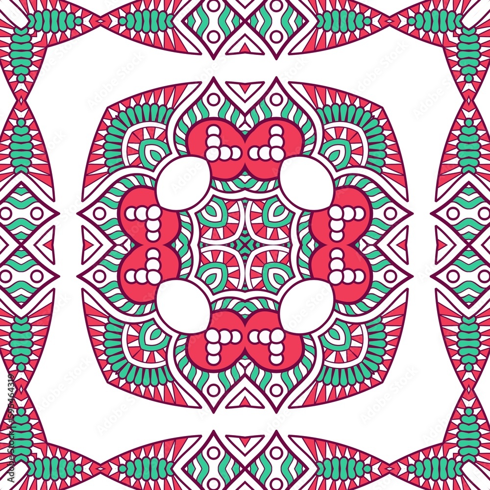 Obraz premium Abstract Pattern Mandala Flowers Plant Art Colorful Red Green 158