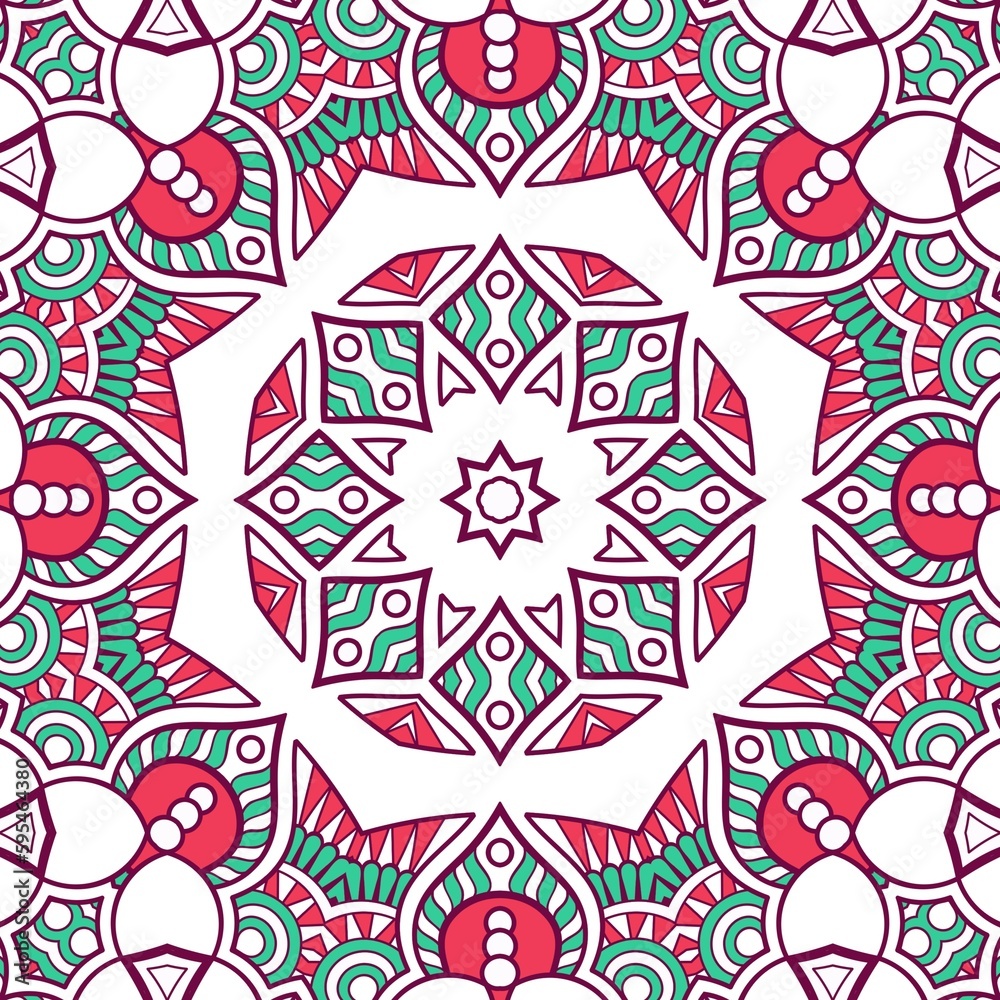 Abstract Pattern Mandala Flowers Plant Art Colorful Red Green 140