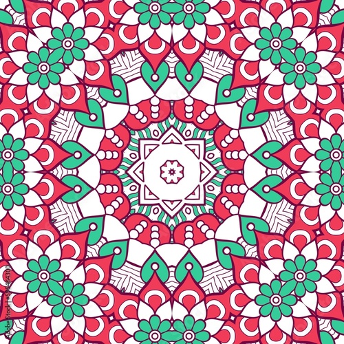 Abstract Pattern Mandala Flowers Plant Art Colorful Red Green 164