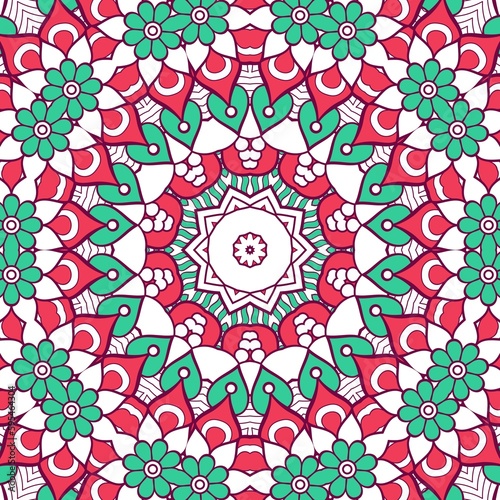 Abstract Pattern Mandala Flowers Plant Art Colorful Red Green 163