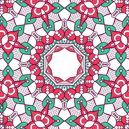 Abstract Pattern Mandala Flowers Plant Art Colorful Red Green 162