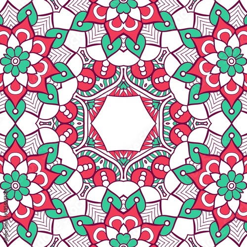 Abstract Pattern Mandala Flowers Plant Art Colorful Red Green 161