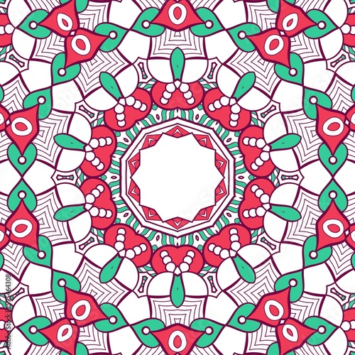 Abstract Pattern Mandala Flowers Plant Art Colorful Red Green 160