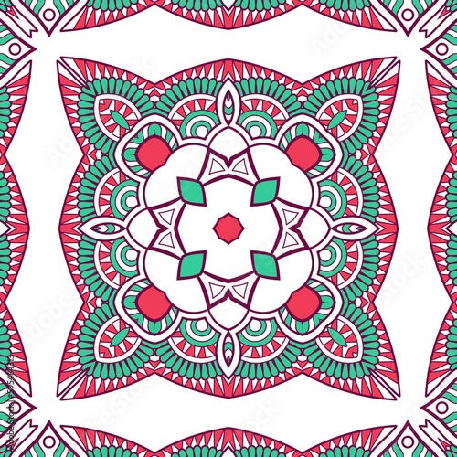 Abstract Pattern Mandala Flowers Plant Art Colorful Red Green 159