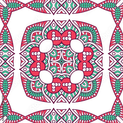 Abstract Pattern Mandala Flowers Plant Art Colorful Red Green 158