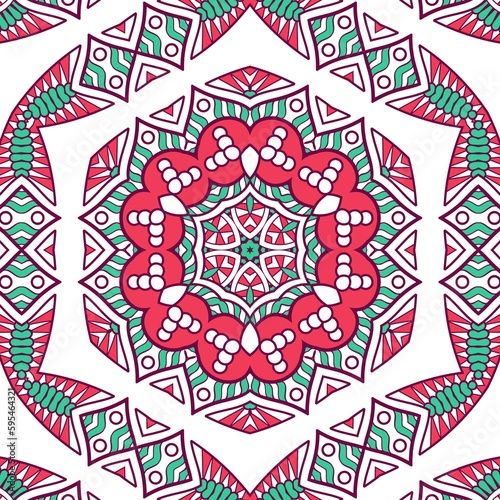 Abstract Pattern Mandala Flowers Plant Art Colorful Red Green 157