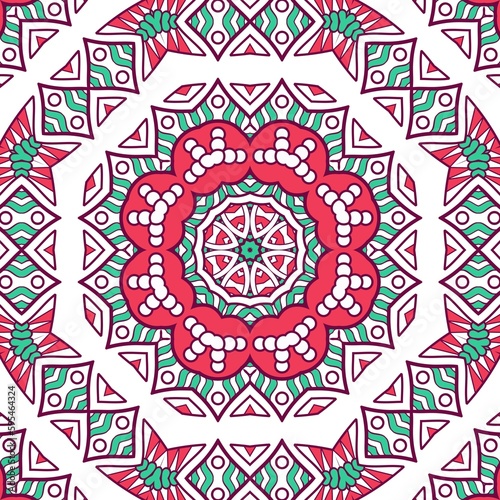 Abstract Pattern Mandala Flowers Plant Art Colorful Red Green 156