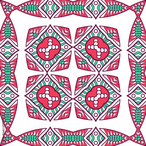 Abstract Pattern Mandala Flowers Plant Art Colorful Red Green 155