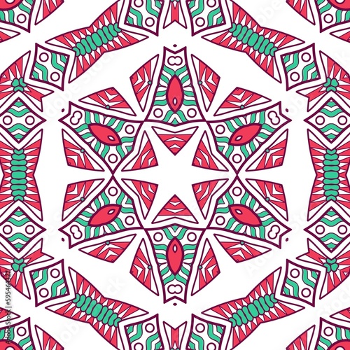 Abstract Pattern Mandala Flowers Plant Art Colorful Red Green 154