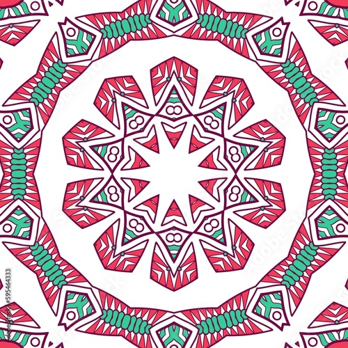 Abstract Pattern Mandala Flowers Plant Art Colorful Red Green 153