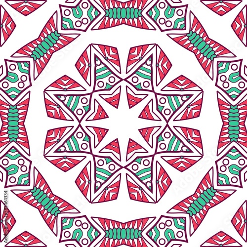 Abstract Pattern Mandala Flowers Plant Art Colorful Red Green 152