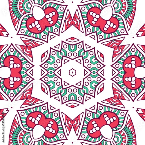 Abstract Pattern Mandala Flowers Plant Art Colorful Red Green 151