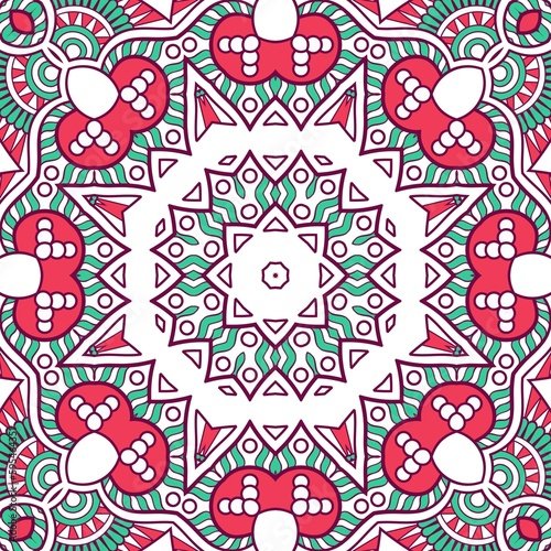 Abstract Pattern Mandala Flowers Plant Art Colorful Red Green 149