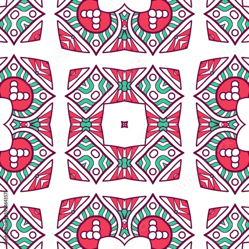 Abstract Pattern Mandala Flowers Plant Art Colorful Red Green 148