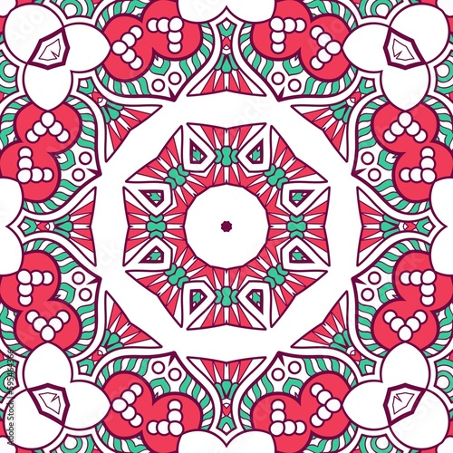 Abstract Pattern Mandala Flowers Plant Art Colorful Red Green 145