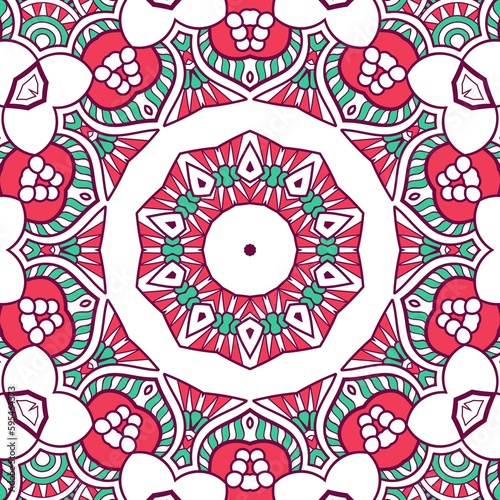 Abstract Pattern Mandala Flowers Plant Art Colorful Red Green 144