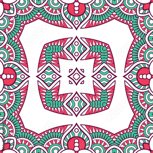 Abstract Pattern Mandala Flowers Plant Art Colorful Red Green 143