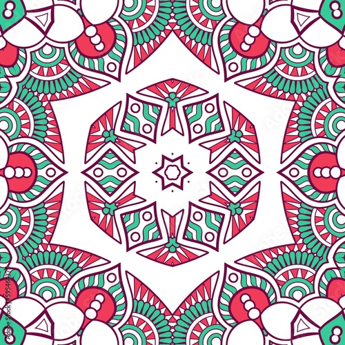 Abstract Pattern Mandala Flowers Plant Art Colorful Red Green 142