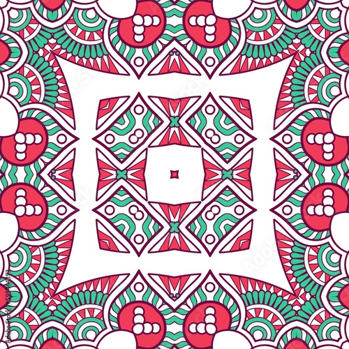 Abstract Pattern Mandala Flowers Plant Art Colorful Red Green 138