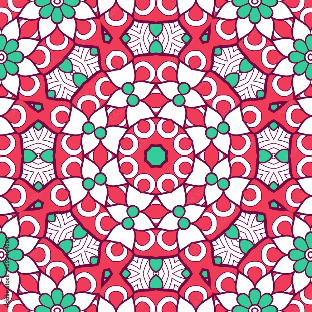 Abstract Pattern Mandala Flowers Plant Art Colorful Red Green 105