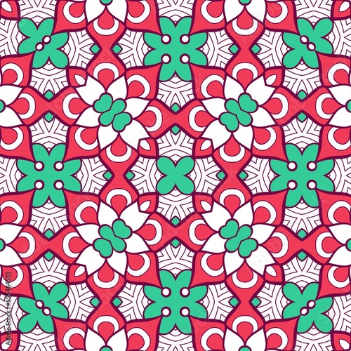 Abstract Pattern Mandala Flowers Plant Art Colorful Red Green 104