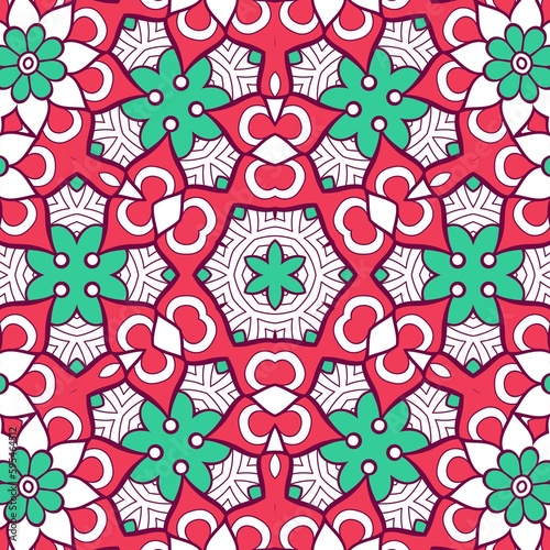 Abstract Pattern Mandala Flowers Plant Art Colorful Red Green 103