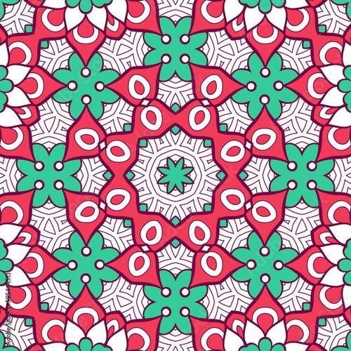 Abstract Pattern Mandala Flowers Plant Art Colorful Red Green 102