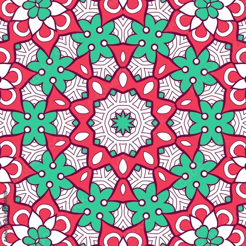 Abstract Pattern Mandala Flowers Plant Art Colorful Red Green 101