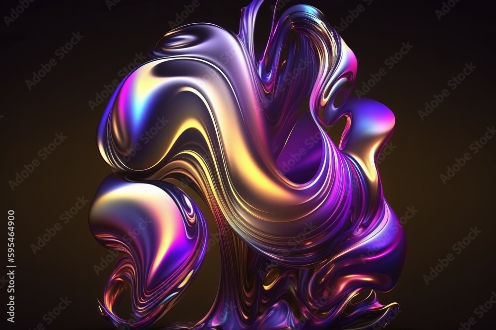 Obraz premium Abstract fluid 3d render iridescent holographic neon curved modern art, created with Generative Ai Technology