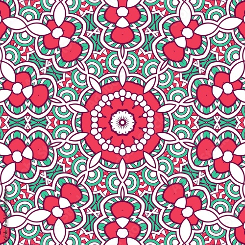 Abstract Pattern Mandala Flowers Plant Art Colorful Red Green 9