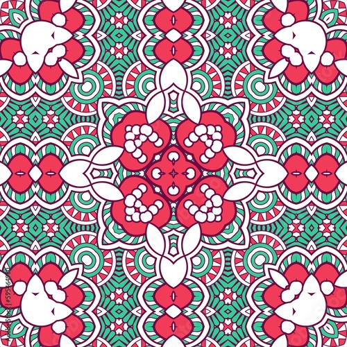 Abstract Pattern Mandala Flowers Plant Art Colorful Red Green 5