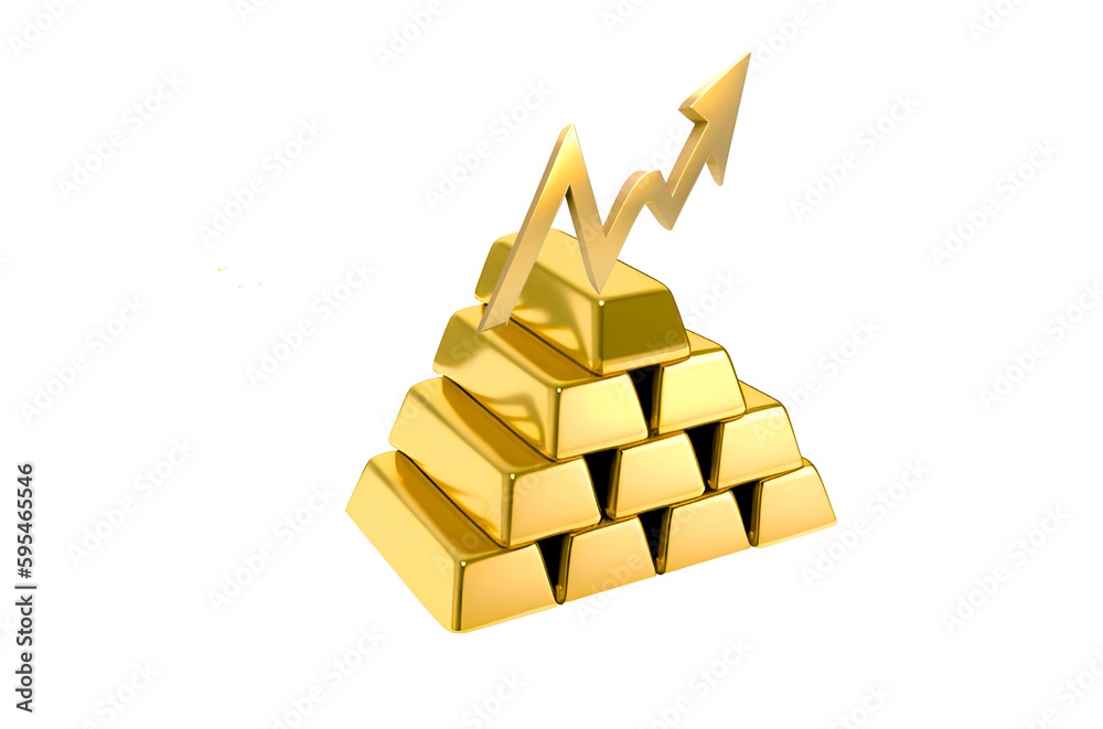 Gold price.Increased demand and price of gold.Gold bars and up arrow