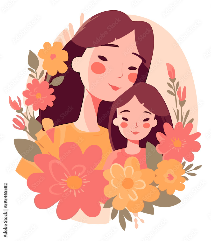 mother's Day illustration, happy mother and child illustration mother's Day illustration, happy mother and child illustration
